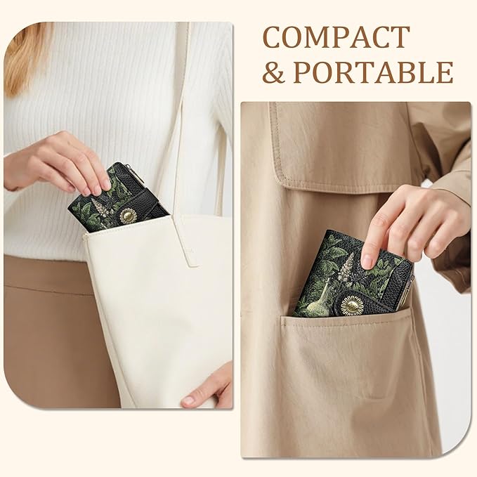 Icycay Goth Gothic Skull Small Wallet Women RFID Blocking Bifold, Credit Card Holder, Zipper Coin Pocket, Funny Witchy, Compact, Travel, PU Leather, 4 ID Window 14 Card Slots, Cash Purse, Ladies Woman