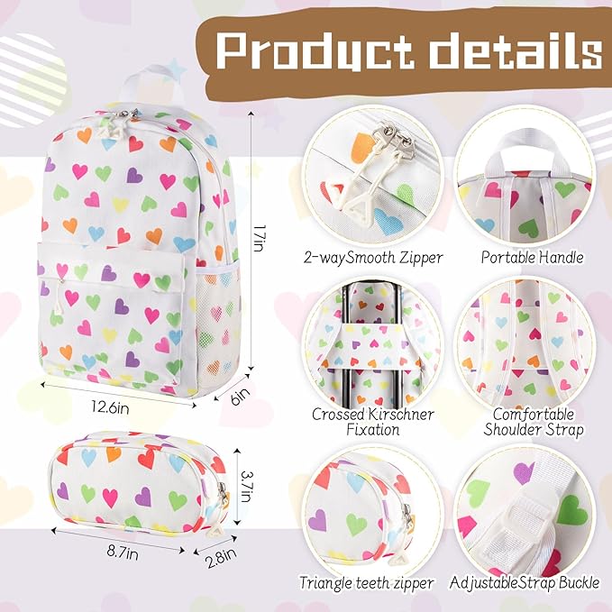 Redbaker 17 Inch 6 Pcs Kids Luggage Kids Rolling Luggage Double Pattern Suitcase for Boys Girls (White, Love Style)