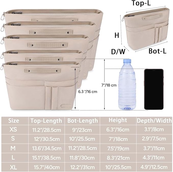 HyFanStr Purse Organizer Insert for Handbags,Tote Bag Organizer Insert Zipper Bag for Women, Handbag Organizer Inside Liner with 15 Pockets