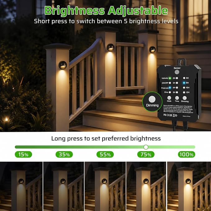 8 Pack Low Voltage LED Deck Lights Kit with Plug-in Transformer, Dusk-to-Dawn Photocell Sensor and Timer, IP67 Waterproof 3000K Outdoor Step Stair Lights for Deck, Patio, Fence and Landscape Lighting