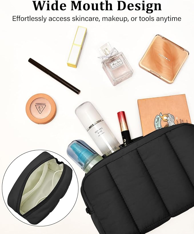 oscaurt Makeup Bag Cosmetic Bag Travel Toiletry Bag for Women Puffy Padded Cosmetic Pouch Purse Wide-open Makeup Organizer Case Travel Essentials