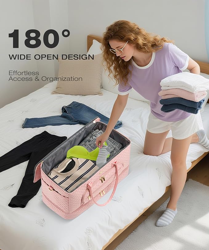 Travel Duffle Bag, Wide Open Large Weekender Bag for Women with Shoe Compartment, Carry on Overnight Bags with Toiletry Bag, Hospital Bag for Women Labor Delivery with Wet Pocket (Pink)