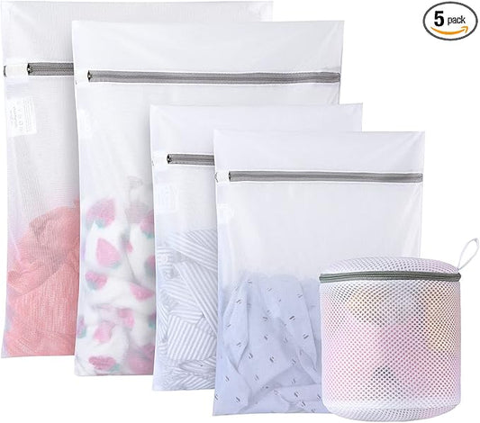 GOGOODA Mesh Laundry Bags for Delicates Durable Protective Wash Bags Travel Storage Bags for Intimates Lingerie,5PCS（2M,2L,1 Bra Bags）