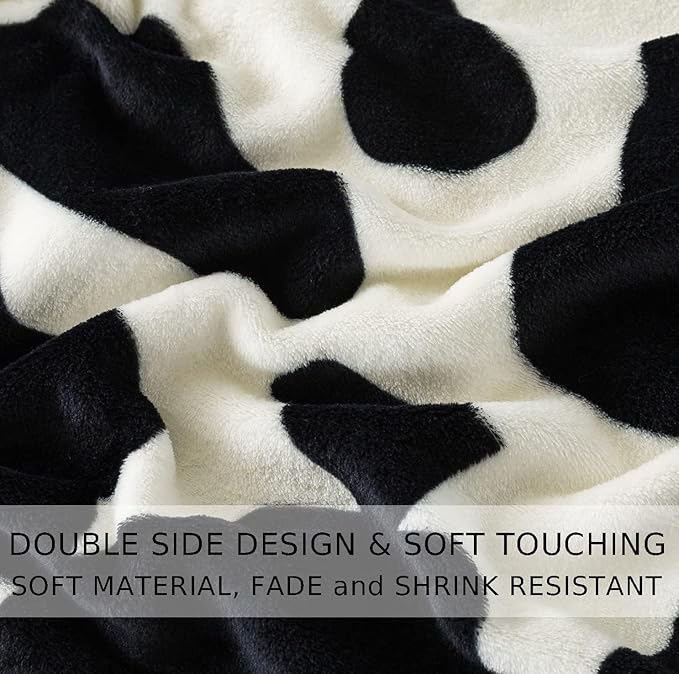 Flannel Fleece Cow Print Blanket Twin Size - Premium Lightweight Anti-Static Super Soft Cozy Plush Cow Blankets, Lightweight Microfiber Winter Warm Throw Blanket 66" x 90"(Black Cow Twin)