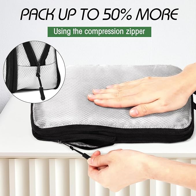5 Pack Compression Packing Cubes for Travel Space Saving Cubes Luggage Organizer for Suitcase(Gray,M)