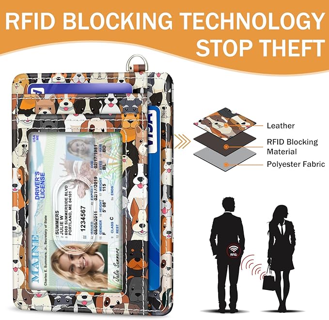 Yonlevres Credit Card Holder Slim Wallet, Puppy Dog RFID Wallet Women Front Pocket Card Holder Thin Small Cute Travel ID Window PU Leather RFID Blocking Case Organizer Purse Gift