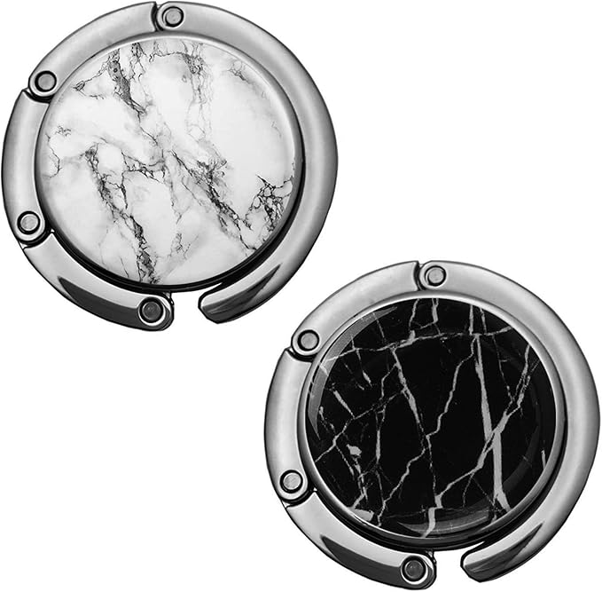 Bosketo Foldable Purse Hook Womens Bag Table Hanger Collection Desk Hooks for Purse (White+Black Marble Hook)