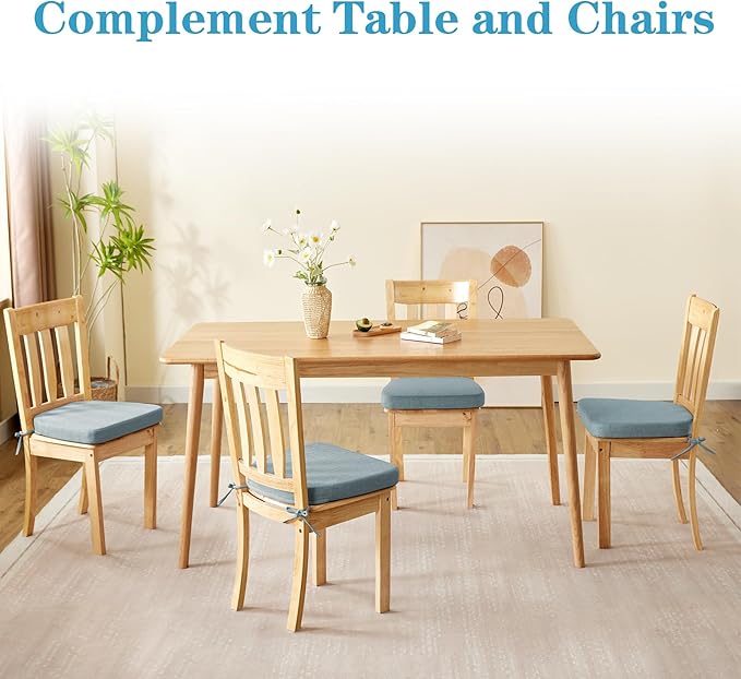 Chair Cushions for Dining Chairs Set of 6, Non Slip Kitchen Chair Pads, 17" x 16" x 2", Indoor Dining Chair Cushions with Ties, D-Shaped Seat Cushions for Kitchen Chairs, Light Blue