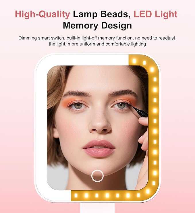 Travel Makeup Mirror with Lights 10X/1X Double-Sided Magnifying LED Beauty Mirror Rechargeable Portable Vanity Mirror with 3 Color Lighting Smart Touch Dimming Desktop Handheld Hanging
