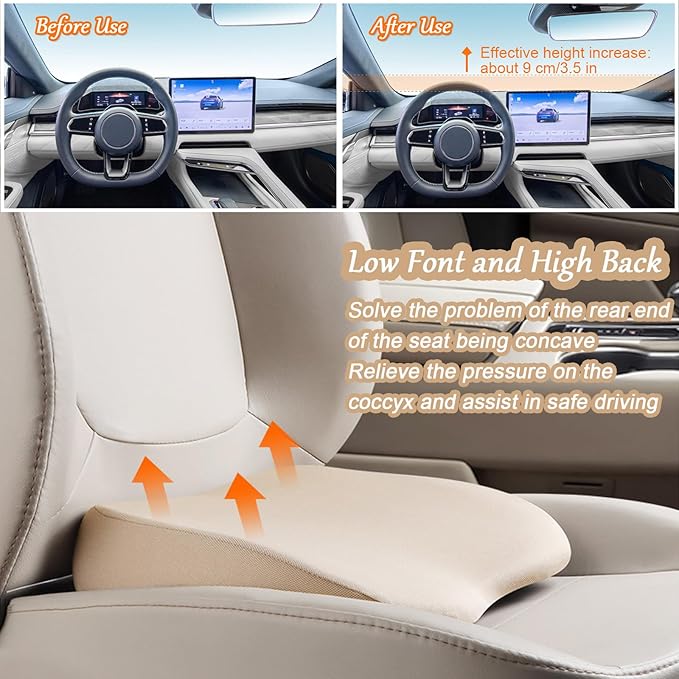 2 in 1 Wedge Car Cushions or Lumbar Support for Driving - 3.5 Inches Soft Memory Foam Driver Seat Cushion for Car Truck - Comfort Coccyx Cushion for Tailbone & Back Pain Relief, Gray