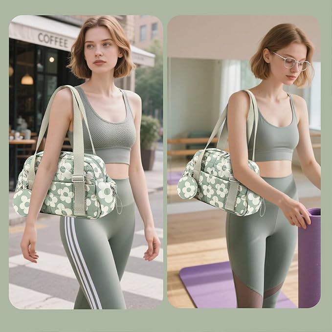 CAMTOP Mini Gym Bag for Women, Small Gym Tote Bag Puffy Quilted Sports Duffel Bag with Wet Compartment and Coin Purse Duffel Bags Dance Yoga Workout Bag for Gifts