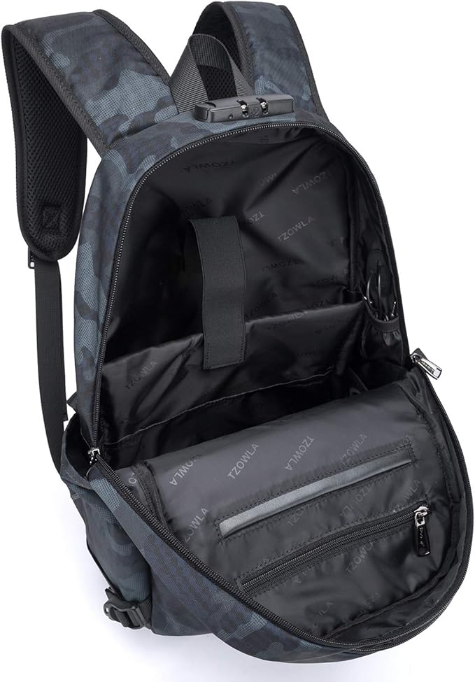 Tzowla Travel Laptop Backpack Water Resistant Anti-Theft Bag with Giant Tumbler Holder Pocket and Lock 15.6 Inch Computer Business Backpacks for Women Men Work College Gift,Casual Daypack(BlueCamo)