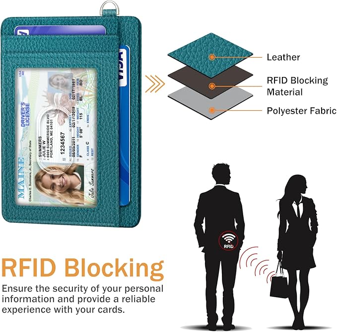 Yonlevres Credit Card Holder for Women, Slim RFID Wallet Front Pocket Small Card Holder, Travel ID Window PU Leather Cute Funny Thin RFID Blocking Case Organizer Gifts Ladies Blue