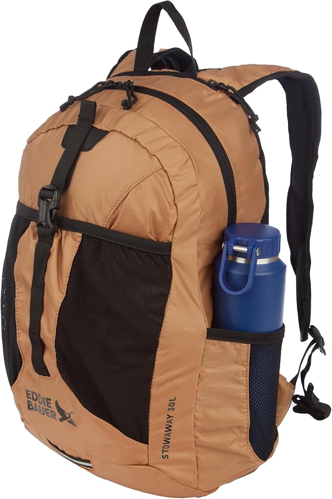 Eddie Bauer Stowaway Packable Backpack | Travel | Outdoor | Lightweight | Foldable | Durable | Ripstop Polyester | 30L - Tobacco