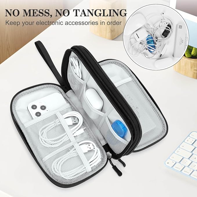 FYY Electronic Organizer, Travel Cable Organizer Bag Pouch Electronic Accessories Carry Case Portable Waterproof Double Layers All-in-One Storage Bag for Cable, Cord, Charger, Phone, Pattern Black (M)
