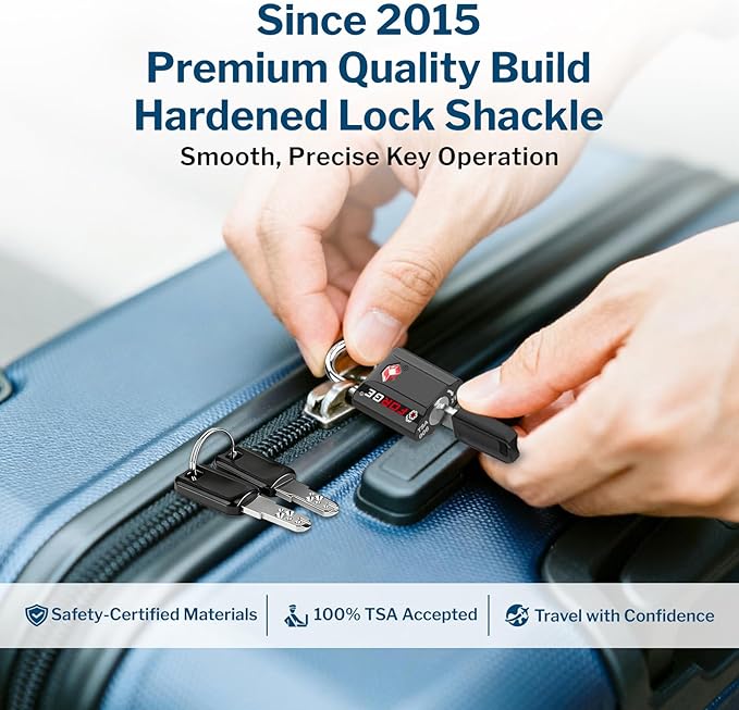 TSA Approved Luggage Locks, Ultra-Secure Dimple Key Travel Locks with Zinc Alloy Body, Black 4 Pack