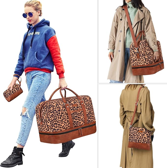 Weekender Bag for Women, Large Overnight Bag Canvas Travel Duffel Bag Carry On Tote with Shoe Compartment 21" 3Pcs Set