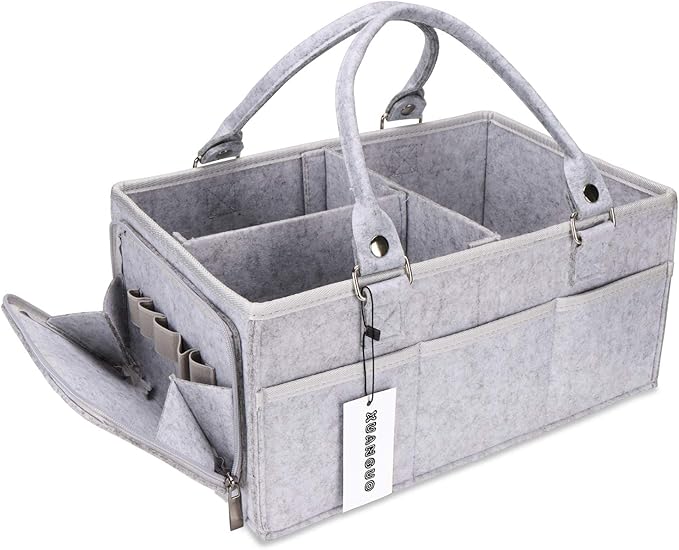 XUANGUO Baby Diaper Caddy Organizer with Handle - Gender Neutral Nursery Storage Bin Basket - Portable Tote Bag - Car Organizer - Newborn Essentials - Grey