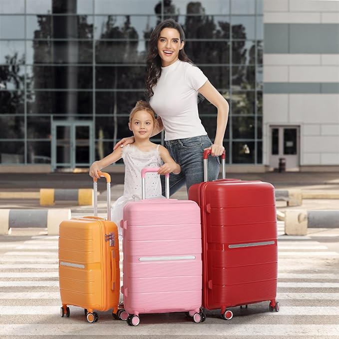 4 Piece Expandable Hardshell Pink Luggage Sets with Spinner Wheels, Lightweight Travel Suitcase Set with TSA Locks, 20 inch Carry On for Women (Pink#C, 4 Piece Set)