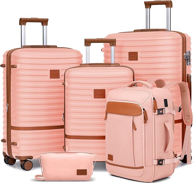 Joyway Expandable Luggage Sets 5 Piece, Lightweight Hard Shell Travel Suitcase Set with Spinner Wheels and TSA Lock (5 piece set，Pink)