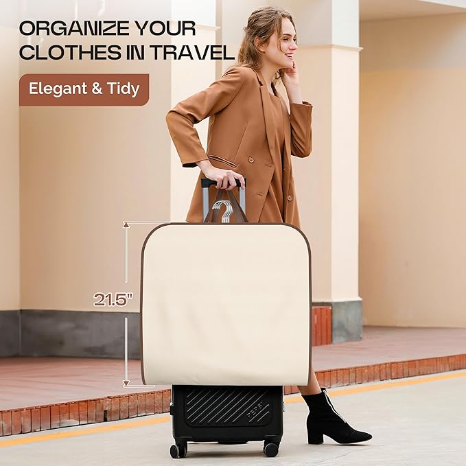MISSLO 43" Hanging Garment Bags for Travel for Women Heavy Duty Mens Suit Bag Travel Foldable Suit Cover Bags for Closet Storage for Coats, Jackets, Shirts, Clothes, Beige