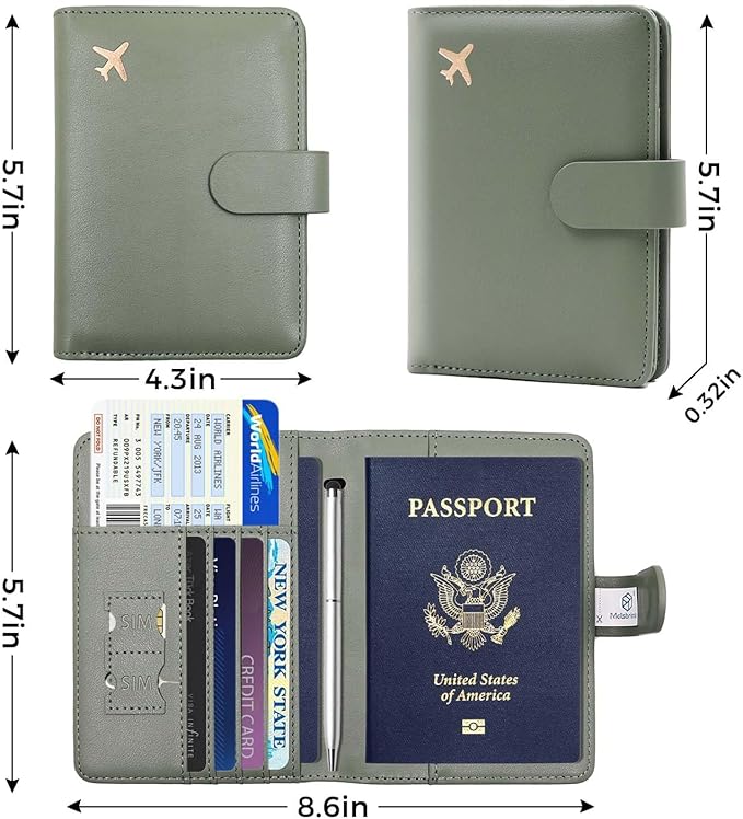 Melsbrinna Premium Leather Passport Holder Covers Case, Waterproof Rfid Blocking Travel Wallet Passport Holder with Pen Holder, Cute Passport Book for Women/Men