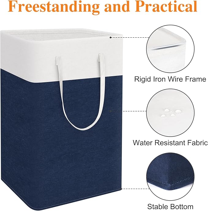 TasticTotes laundry basket 3-Pack, laundry hamper, Hamper with handles, collapsible laundry baskets, Waterproof dirty clothes hamper, Towel Storage for Home or Dorm, 88L-Blue