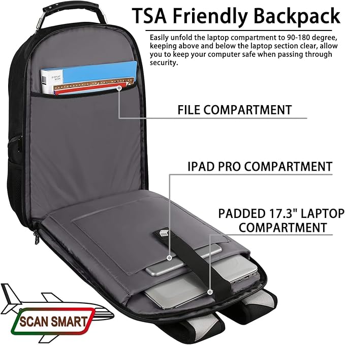 Mogplof 17 inch Laptop Backpack, Large Travel Backpack for Men Airline Approved and TSA Friendly, RFID Anti Theft Water Resistant Bookbag Fit for College High School Students Weekender