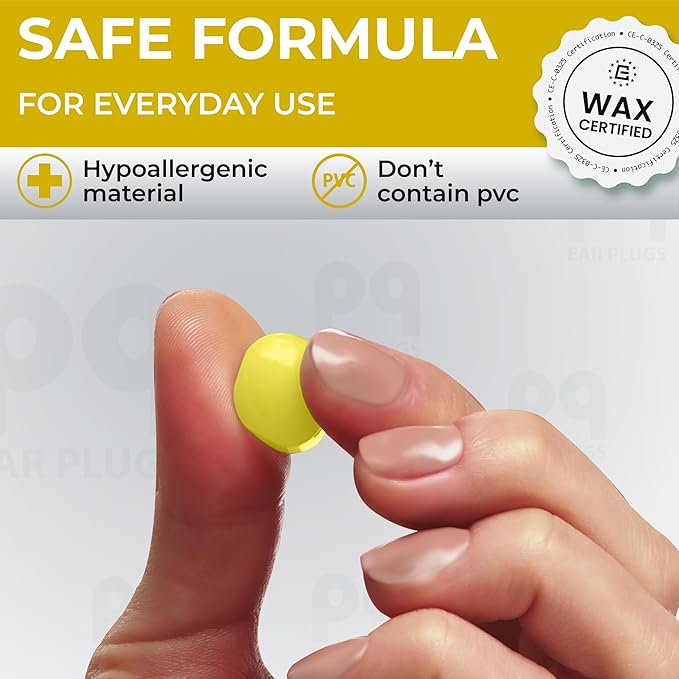 Peace&Quiet | PQ Wax Ear Plugs for Sleeping, Swimming - Soft Noise Cancelling Silicone Gel Wax Earplugs for Sleep and Swimmers, Ear Protection with Sound Blocking Level of 32 Db, Yellow