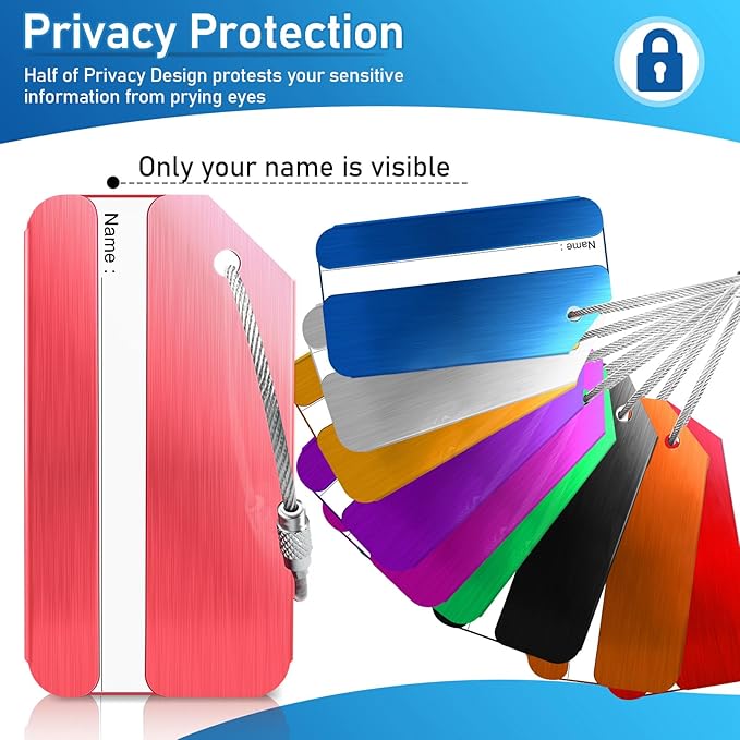 10 Pack Aluminum Luggage Tags for Suitcases with Name ID Card, Durable Luggage Name Tags Identifier, Travel Tags for Luggage Baggage