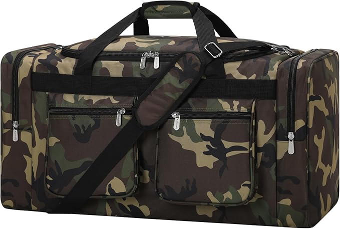 55L Duffle Bag for Travel - 24 inch Heavy Duty Duffel Bag with Multi Pockets for Overnight Weekend Gym Sports Camping(Camo)