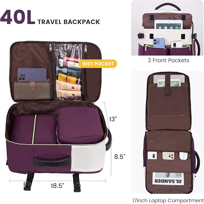LOVEVOOK 40L Large Travel Backpack for Women, Flight Approved, Waterproof, TSA Compliant, Fits 17.3'' Laptop, 17 Pockets, 3 Packing Cubes