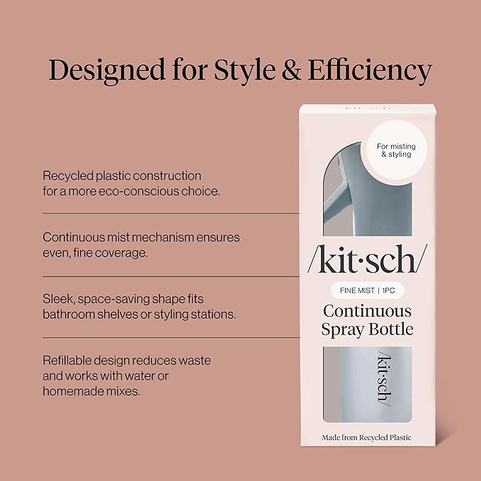 Kitsch Continuous Spray Bottle for Hair – Fine Mist Water Mister & Water Spray Bottle – Recycled Hair Spray Bottle – Spray Bottles for Cleaning, Styling, Plants & More – Haze Blue, 150ml