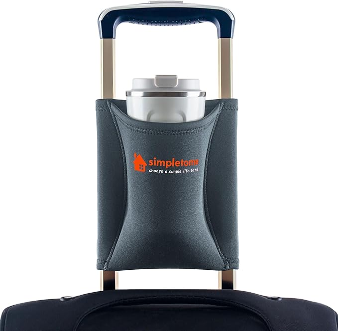 simpletome Luggage Travel Cup Holder Hands-Free Drink Caddy Attachment Drinks Carrier for Drink Beverages Coffee Mugs (Grey)