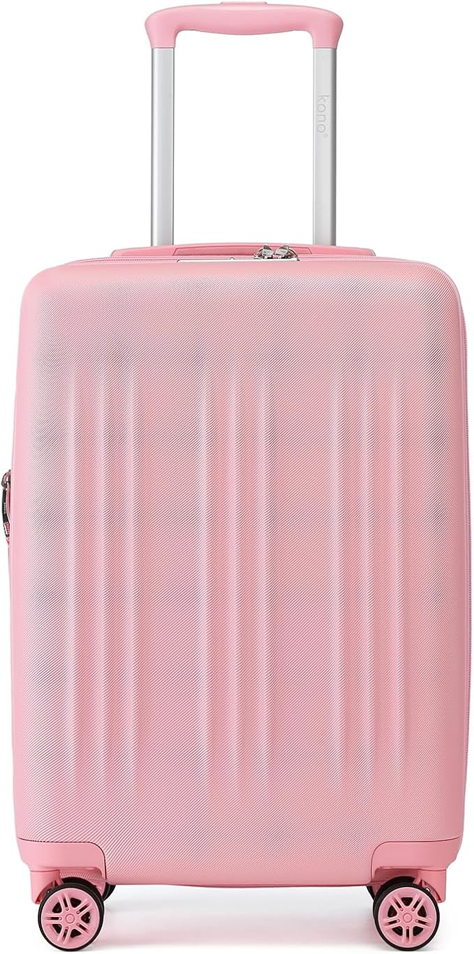 Kono Small 20 Inch Expandable Carry On Luggage with Quiet Spinner Wheels & TSA Lock, Scratch and Drop Resistant PC+ABS Hardside 22x14x9 Airline Approved Suitcase, Pink