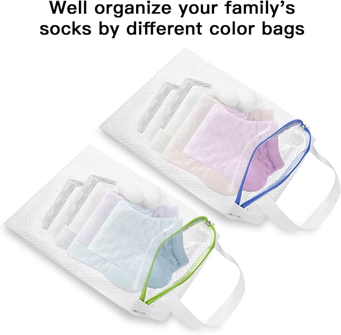 3 PACK Hanging Mesh Laundry Bags with S Metal Hooks,10x12 Inch Hanging Socks Laundry Bags, for Washing Machine