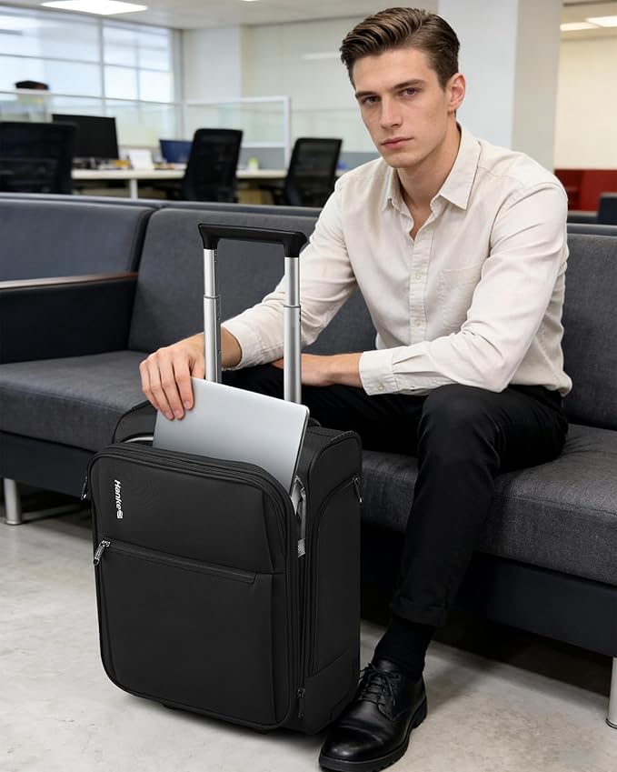 Hanke Underseat Carry On Luggage with Wheels, 17-Inch Small Suitcase Rolling Under Seat Luggage, Lightweight Personal Item Bag with 15.6" Compartment for Overnight & Short Trips, Grey