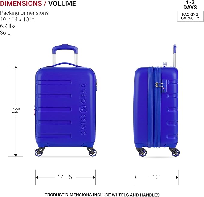 SwissGear 7366 Signature Hardside Expandable Luggage with Spinner Wheels, TSA Lock, Cup-Holder, Cobalt, Carry-On 19-Inch