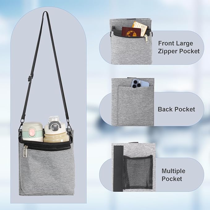 Bokelai Luggage Travel Cup Holder with Straps for Add a Bag Hands Free Suitcases Drink Carrier Beverage Caddy Travel Accessories Flight Attendants Travelers Gray