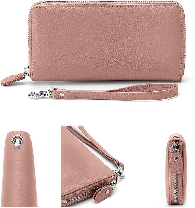Moflycom Womens Wallet RFID Blocking Genuine Leather Zip Around Wallet Clutch Wristlet Travel Long Purse for Women
