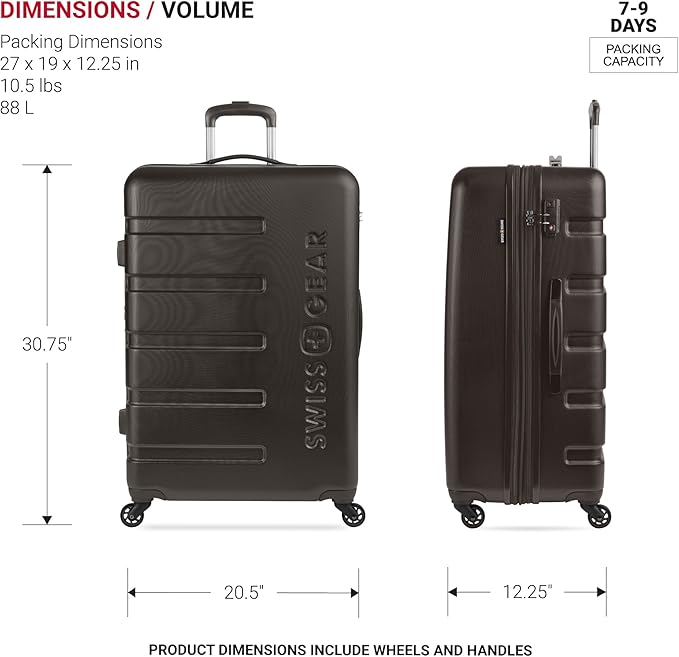 SwissGear 7366 Signature Hardside Expandable Luggage with Spinner Wheels, TSA Lock, Chocolate, Checked-Large 27-Inch