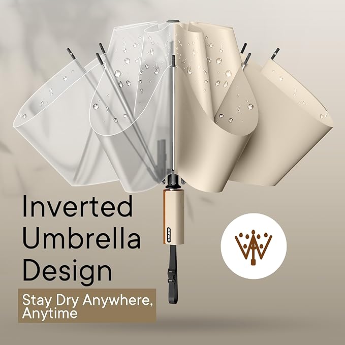 QWB TUMAAOTU Lightweight Compact Inverted Umbrella Windproof Auto Open Close – 5-Second Quick Fold Design for Women & Men, 8 Ribs Strong Travel Umbrellas for Rain & Sun, Fits Backpack & Car