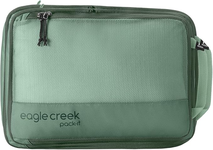 Eagle Creek Pack-It Reveal Compression Cube - Compact Packing Cube for Travel - Durable Suitcase Organizer - Sustainable Material - Easy-Grab Zipper Pulls - Medium - Willow Green