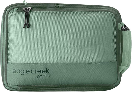 Eagle Creek Pack-It Reveal Compression Cube - Compact Packing Cube for Travel - Durable Suitcase Organizer - Sustainable Material - Easy-Grab Zipper Pulls - Medium - Willow Green