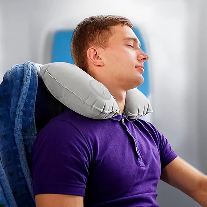 Lewis N. Clark Original Neckrest Inflatable Pillow, Waterproof Neck Pillow for Neck Support at the Beach, Pool + Airport Travel with Fully Adjustable Firmness and Included Carrying Pouch, Grey
