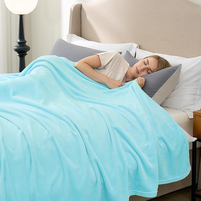 Hansleep Fleece Robin Egg Blue Twin Blanket, Super Soft Flannel Fuzzy Plush Cozy Blanket for All Seasons, Robin Egg Blue, Twin 60x80 Inches