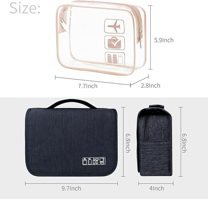 Large Capacity Toiletry Bag Travel Bag with Hanging Hook for Men and Women Waterproof Travel Cosmetic Bag Bathroom Bag,with TSA Approved Zippers Clear Travel Makeup Bag Carry-on