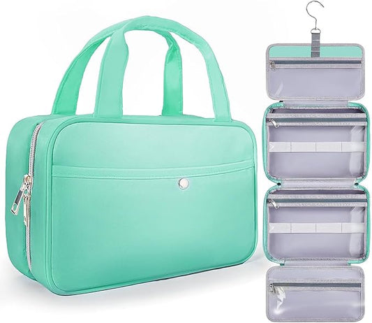 Travel Hanging Toiletry Bag for Women - Waterproof Cosmetic Organizer with Clear Window, Lightweight Bathroom Bags for Essentials, Makeup, Shampoo, Toiletries Green, Medium