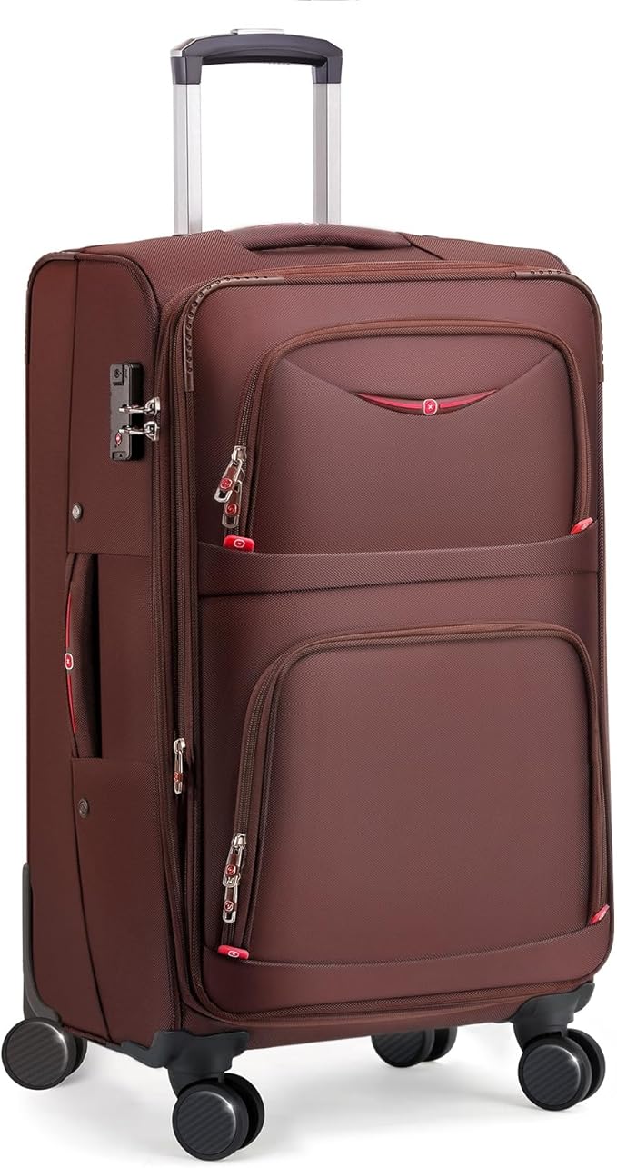 Softside Expandable Luggage with 4 Spinner Wheels, Durable Checked-Luggage Suitcase (Coffee, 29-Inch)