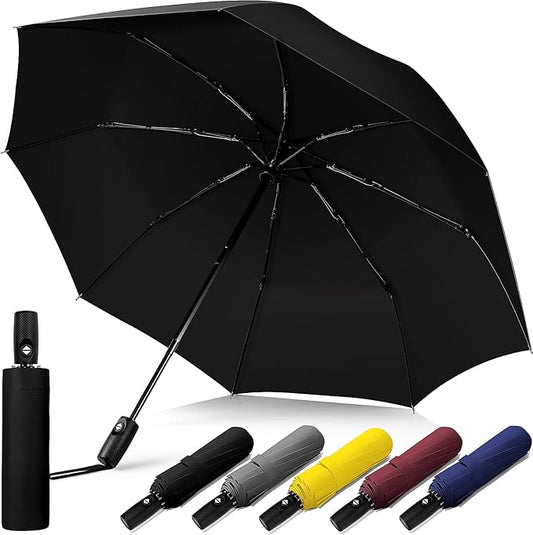 Windproof Travel Umbrella, Compact Umbrella, Car Umbrellas for Rain & Sun, 8 Fiberglass Ribs for Strong UV & Wind Resistance, Portable, Lightweight, Vent, Easy Automatic Open/Close
